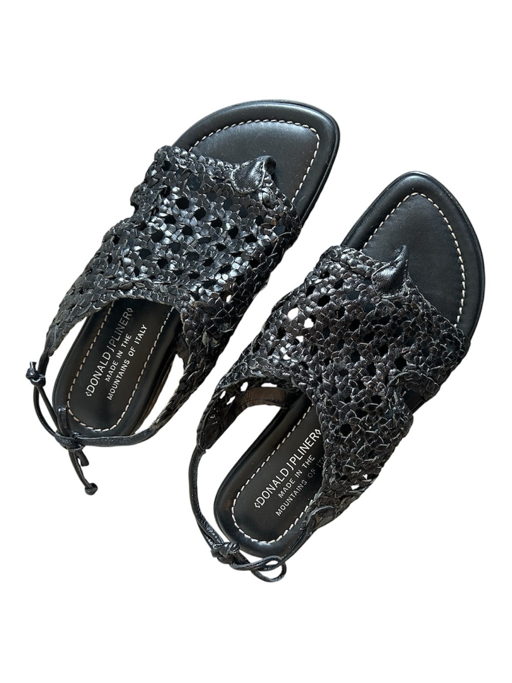 Donald J. Pliner Black Woven Leather Boho Slingback Sandals Made in Italy 6.5